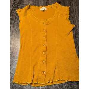 Listicle Mustard Yellow Ribbed Button Front Tank Top Boho Cottagecore Modern y2k